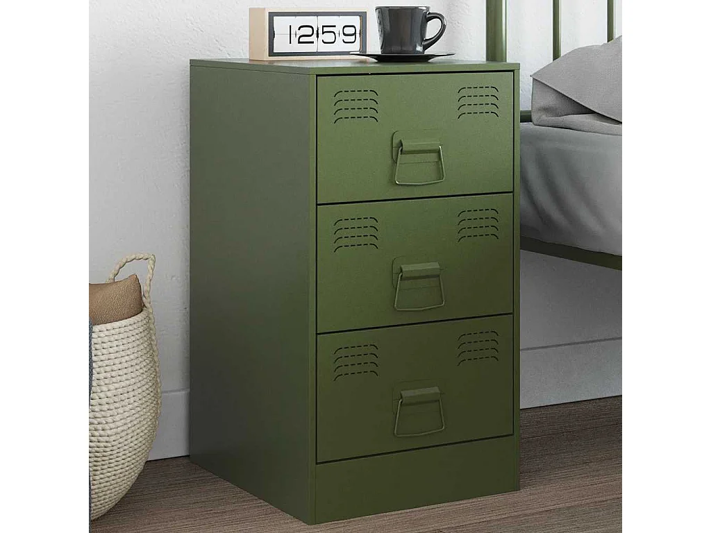 Table de chevet vert olive 34,5x39x62 cm acier