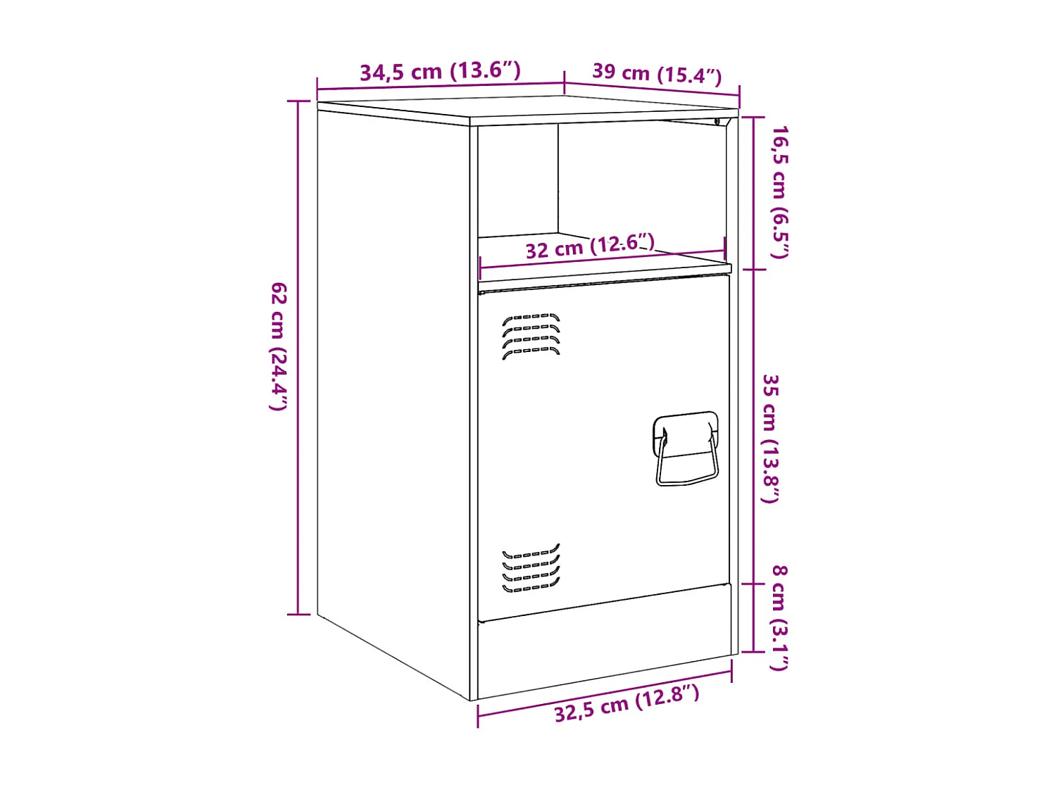 Nachttisch Anthrazit 34,5x39x62 cm Stahl