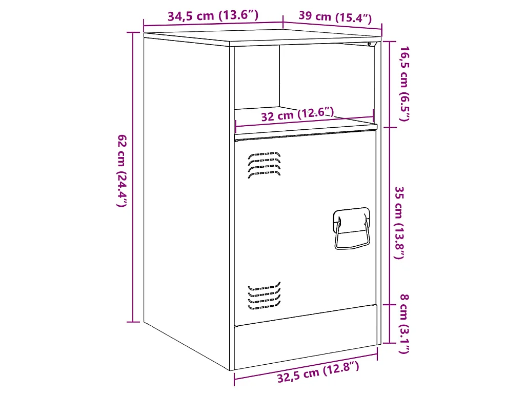 Comodino Antracite 34,5x39x62 cm in Acciaio