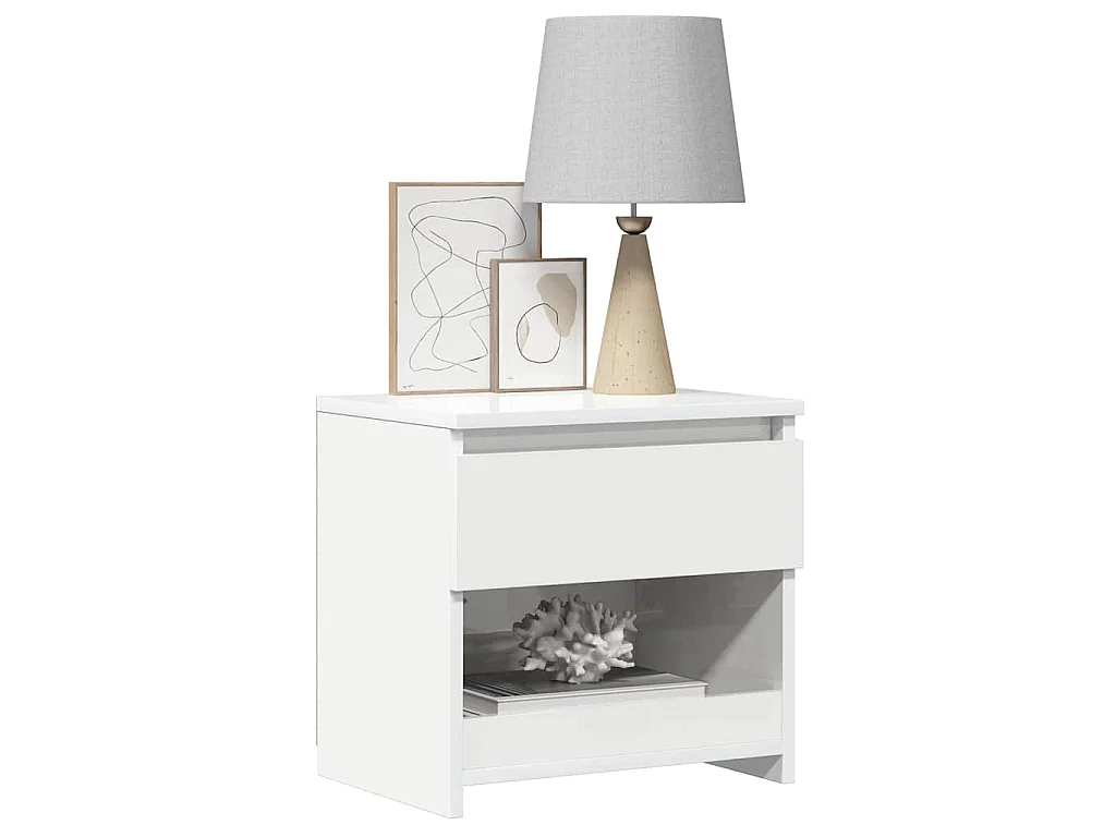 Tables de chevet 2 pcs Blanc brillant 40x30x39 cm Aggloméré