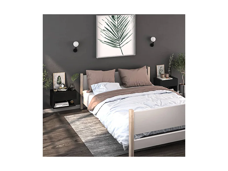 Mesas de cabeceira montagem na parede 2 pcs preto