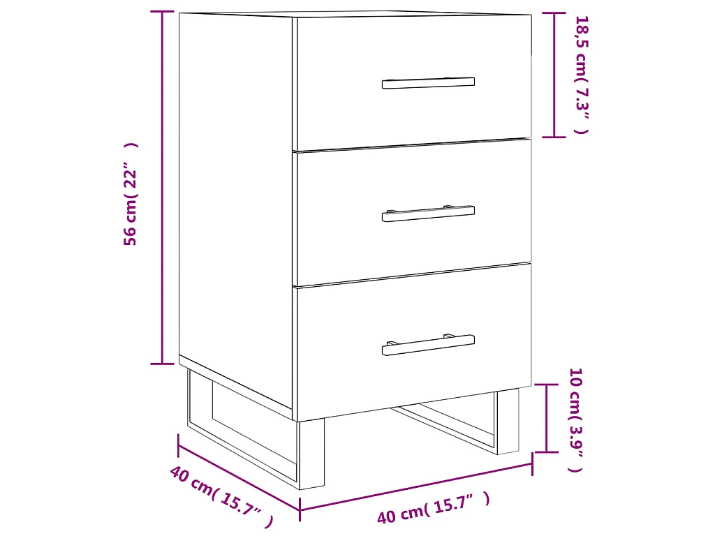 Comodino Bianco 40x40x66 cm in Legno Multistrato