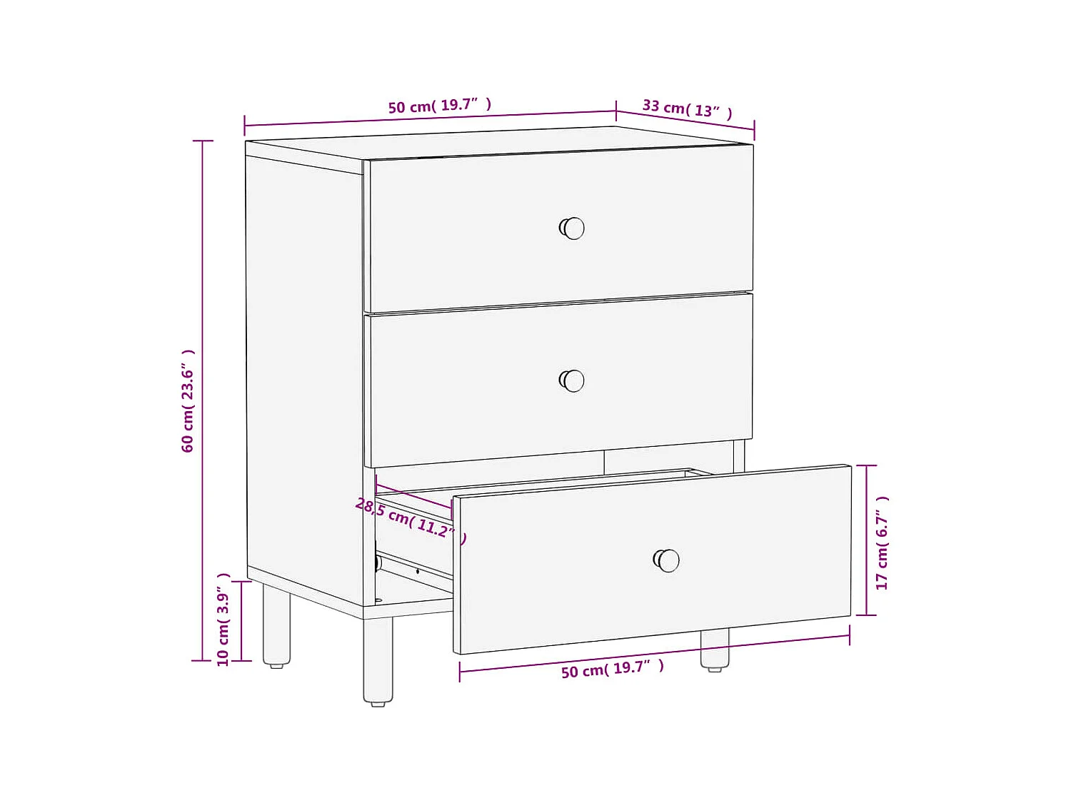 Mesa de cabeceira 50x33x60 cm madeira de mangueira maciça preto