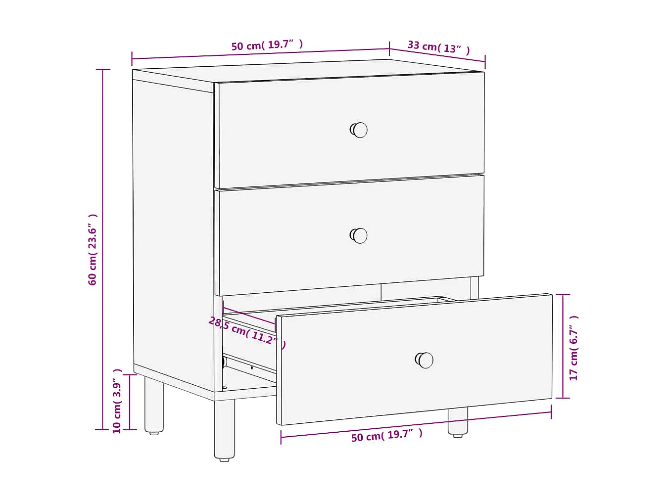 Mesa de cabeceira 50x33x60 cm madeira de mangueira maciça preto