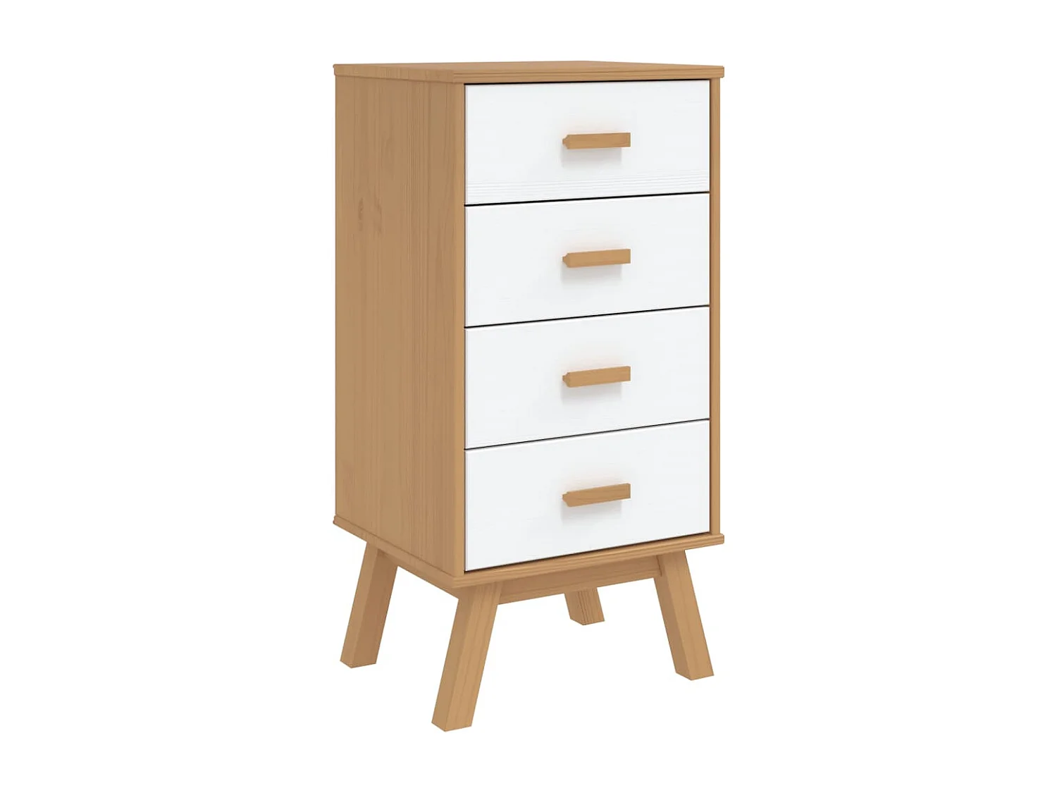 Comodino OLDEN Bianco e Marrone in Legno Massello di Pino