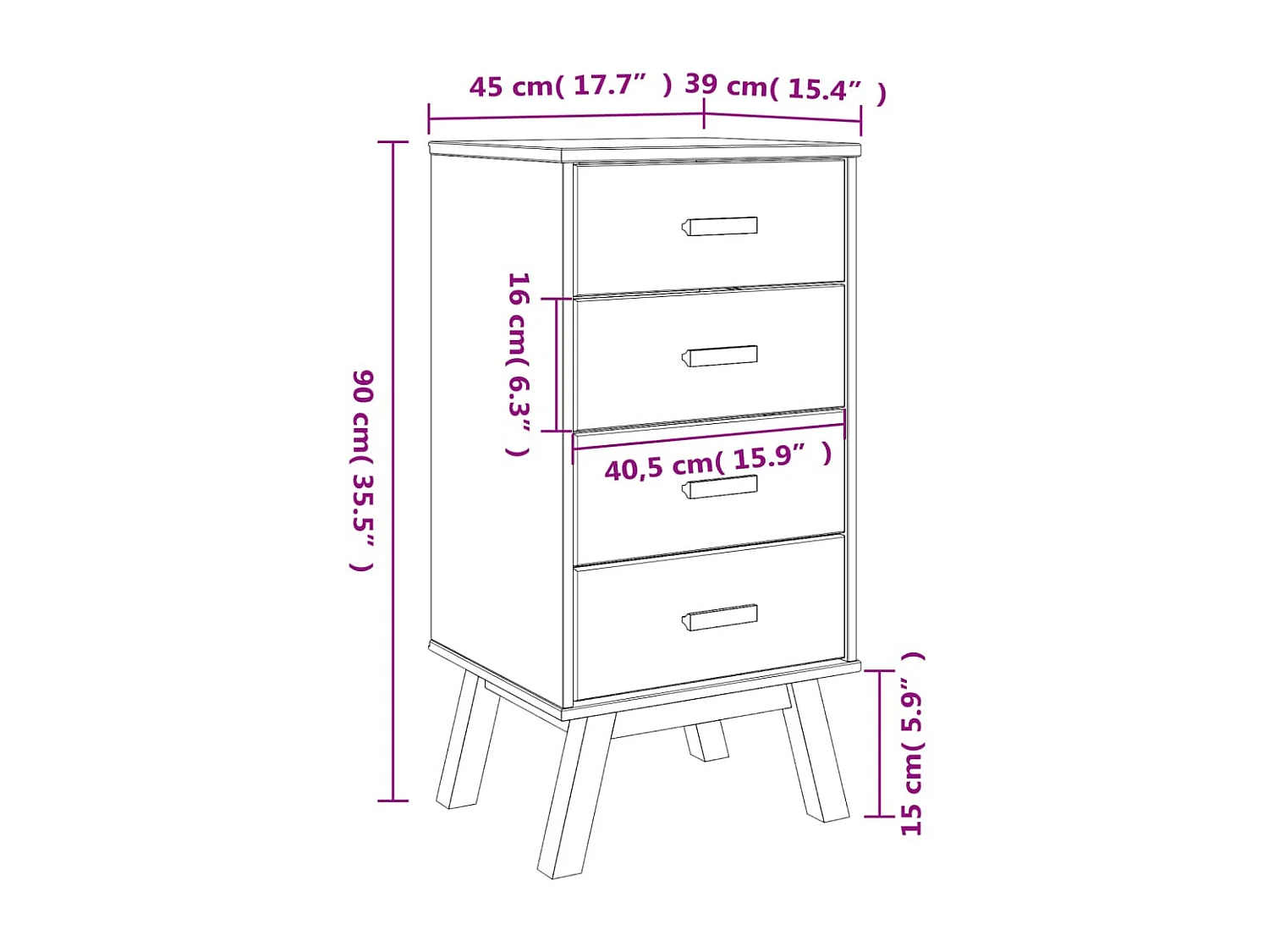 Comodino OLDEN Bianco e Marrone in Legno Massello di Pino