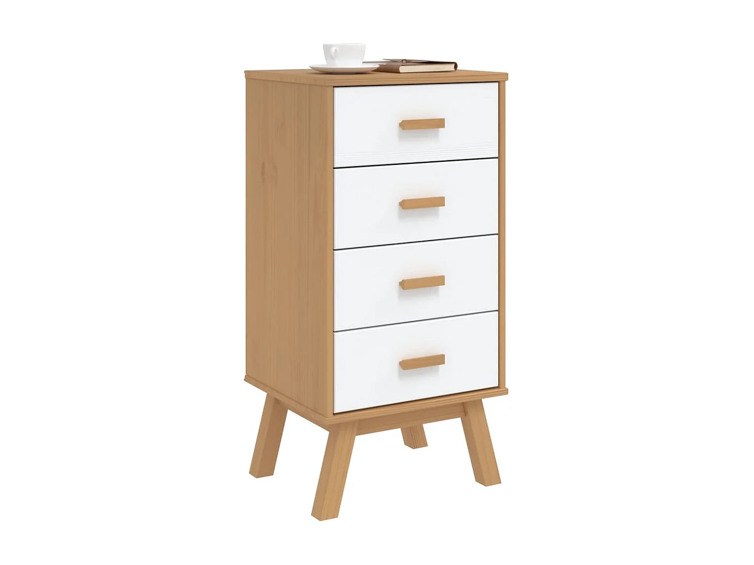 Comodino OLDEN Bianco e Marrone in Legno Massello di Pino