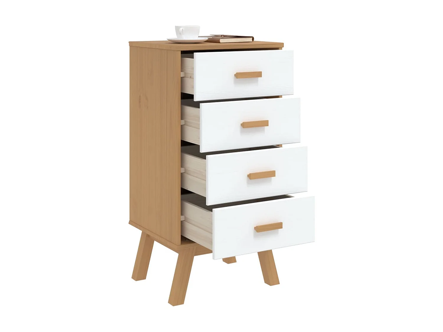 Comodino OLDEN Bianco e Marrone in Legno Massello di Pino