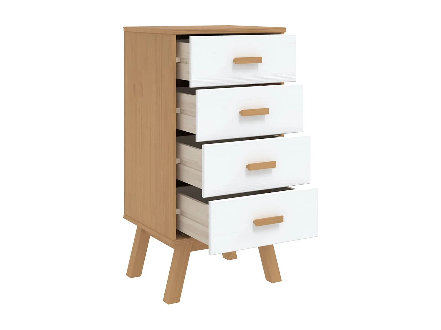 Comodino OLDEN Bianco e Marrone in Legno Massello di Pino