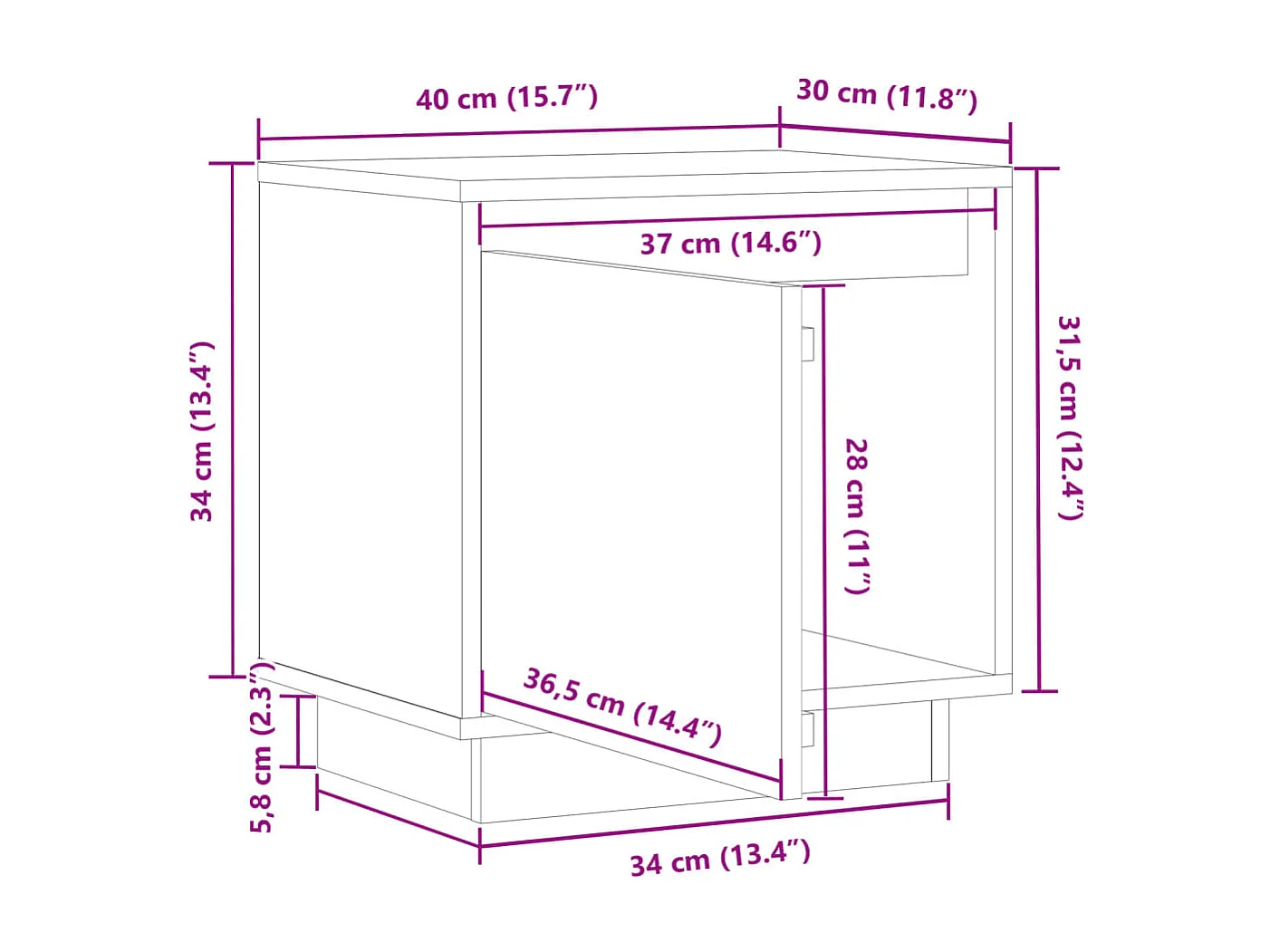 Table de chevet Blanc 40x30x40 cm Bois de pin solide