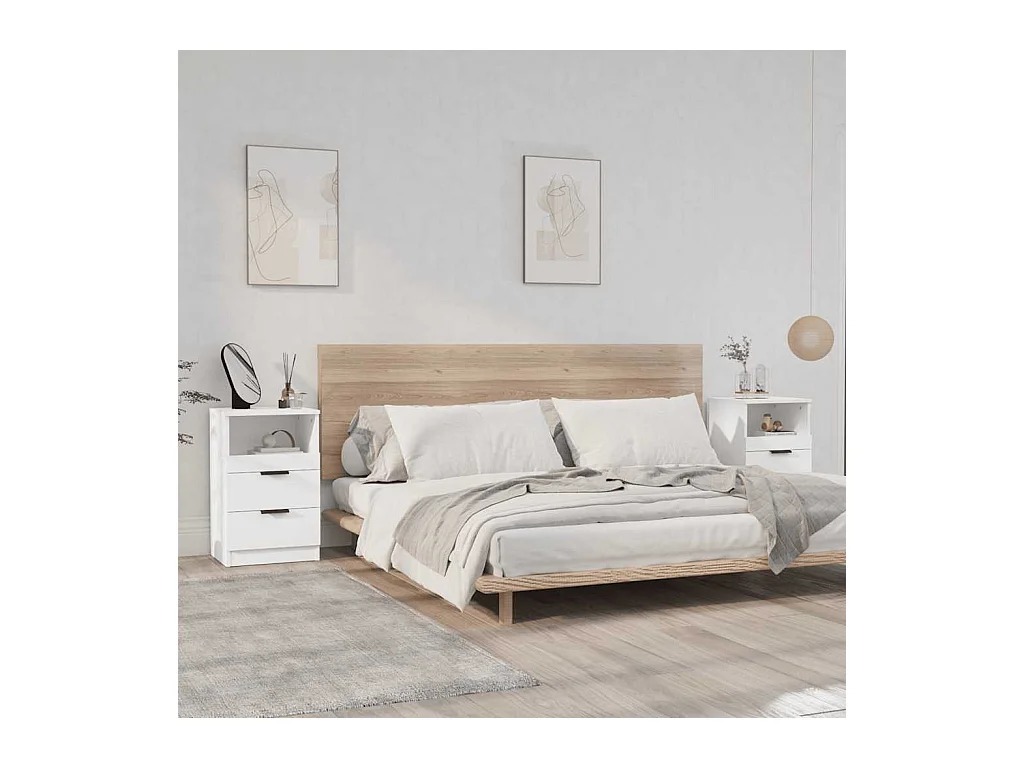 Comodini a Muro 2 pz Bianchi in Legno Multistrato