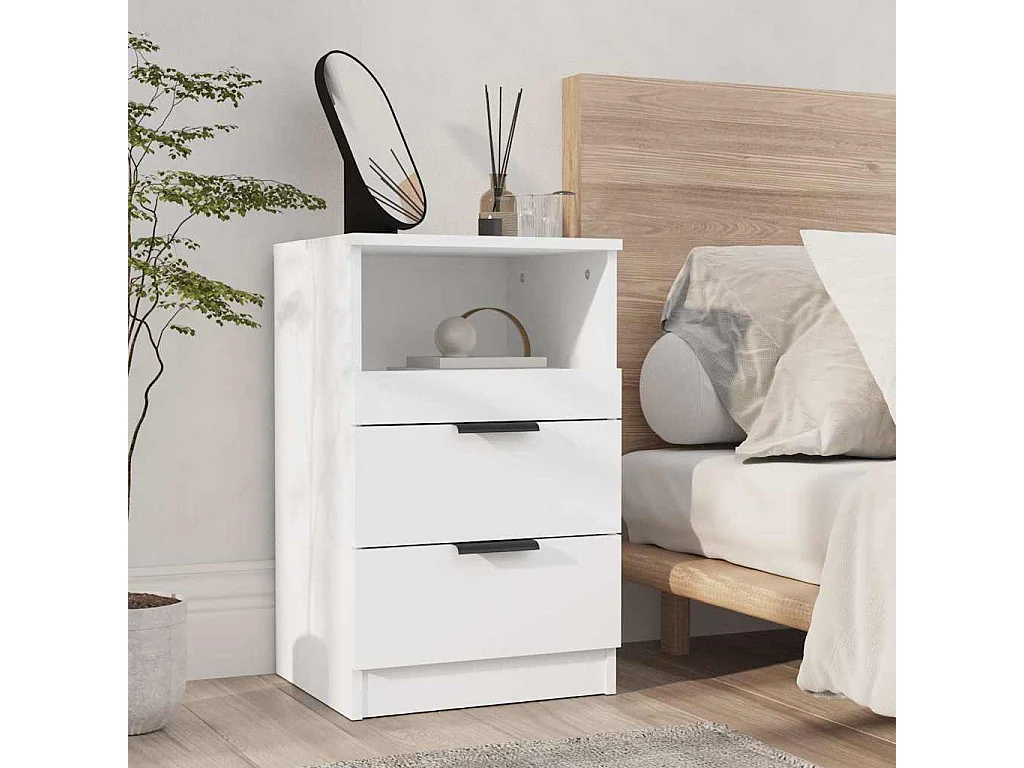Tables de chevet 2 pcs Blanc Bois d'ingénierie