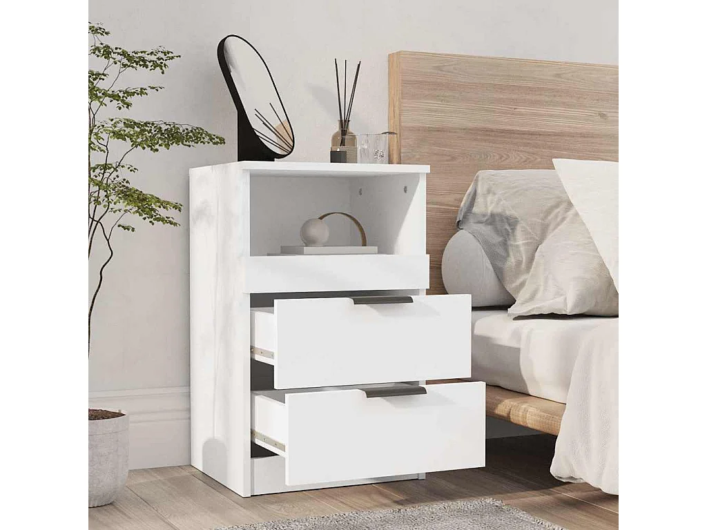 Tables de chevet 2 pcs Blanc Bois d'ingénierie