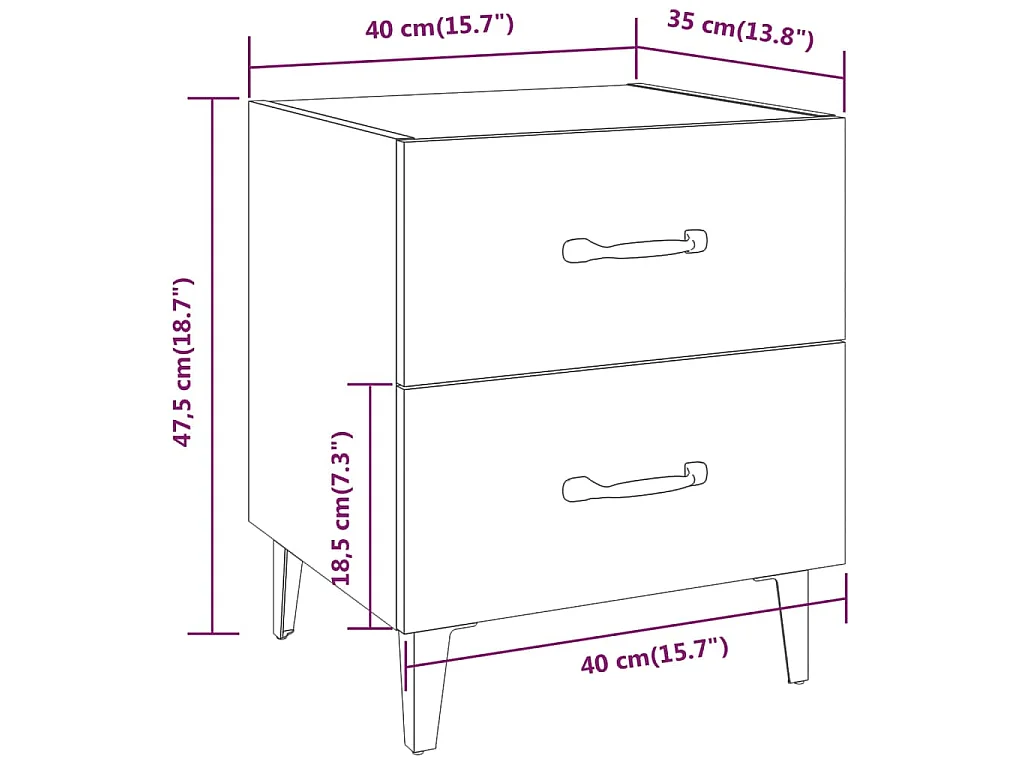 Nachtkastje 40x35x47,5 cm gerookt eikenkleurig