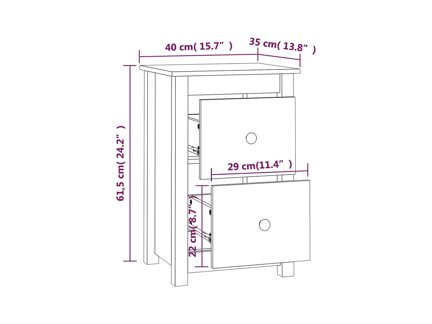 Nachttische 2 Stk. Honigbraun 40x35x61,5 cm Massivholz Kiefer
