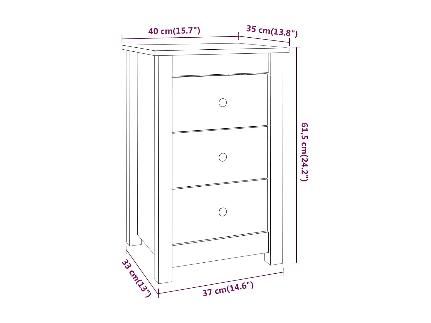 Table de chevet 40x35x61,5 cm Bois de pin massif