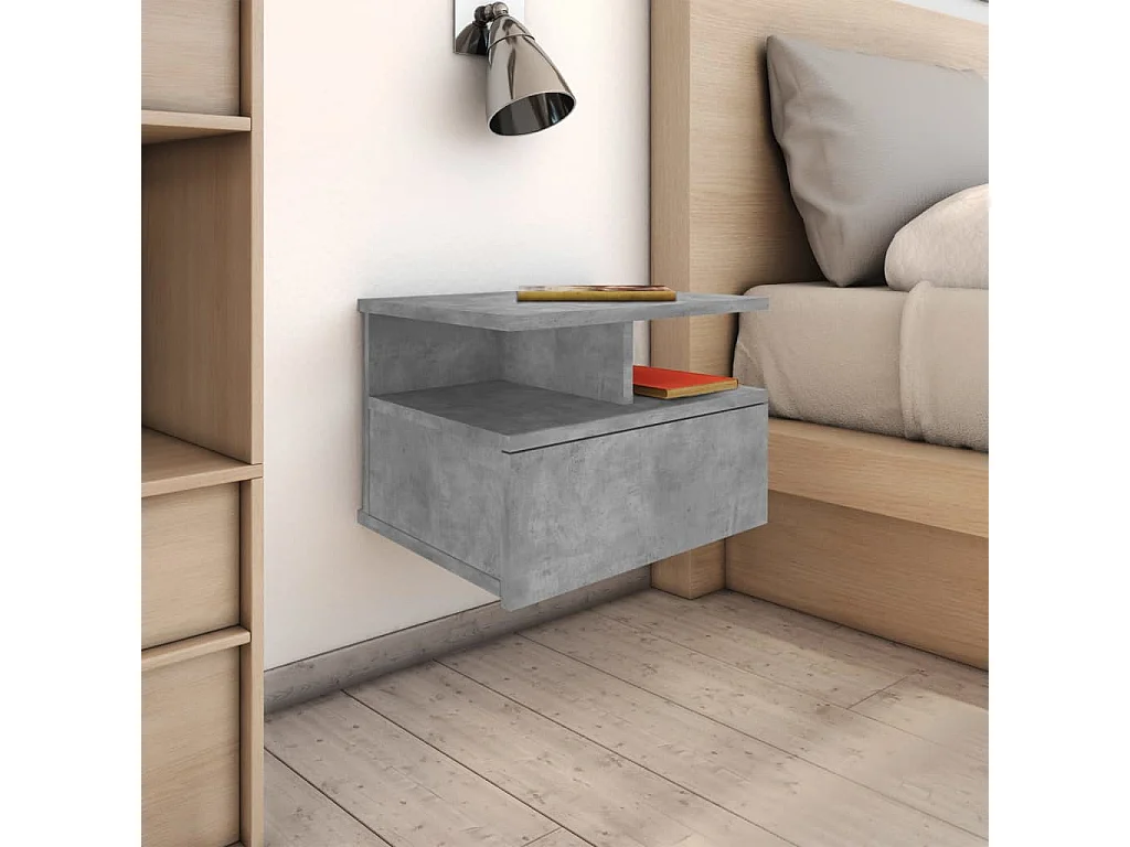 Mesa cabeceira suspensa 2pcs derivados madeira cinzento cimento