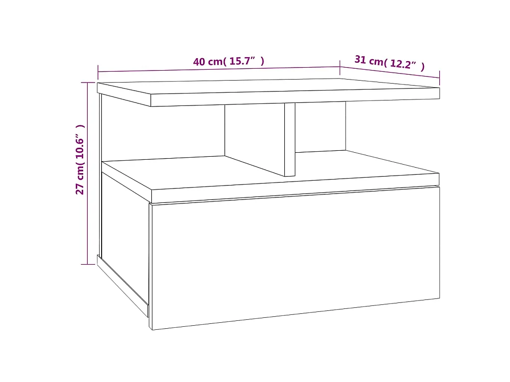 Mesa cabeceira suspensa 2pcs derivados madeira cinzento cimento