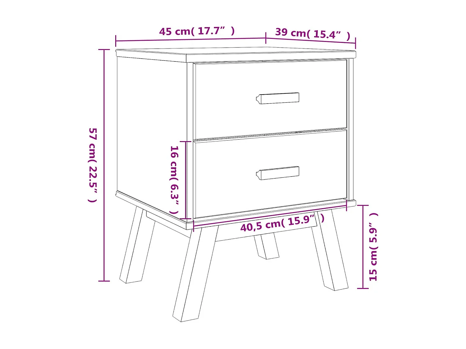Mesita de noche OLDEN madera maciza de pino gris y marrón