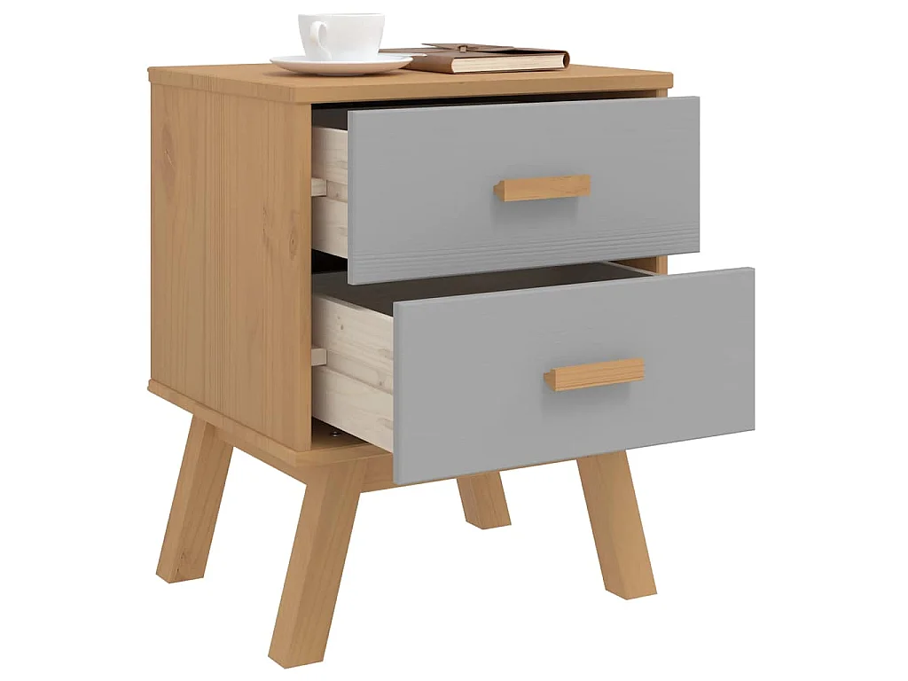 Nachttisch OLDEN Grau und Braun Massivholz Kiefer