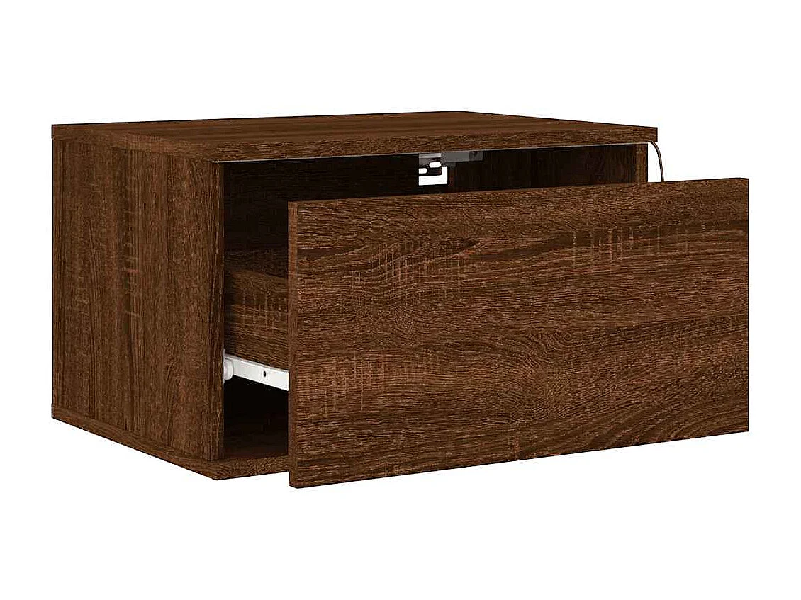 Mesa de cabeceira de parede com luzes LED carvalho castanho