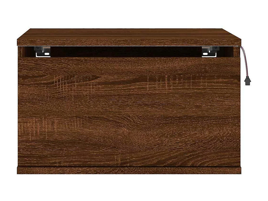 Table de chevet murale avec lumières LED chêne marron