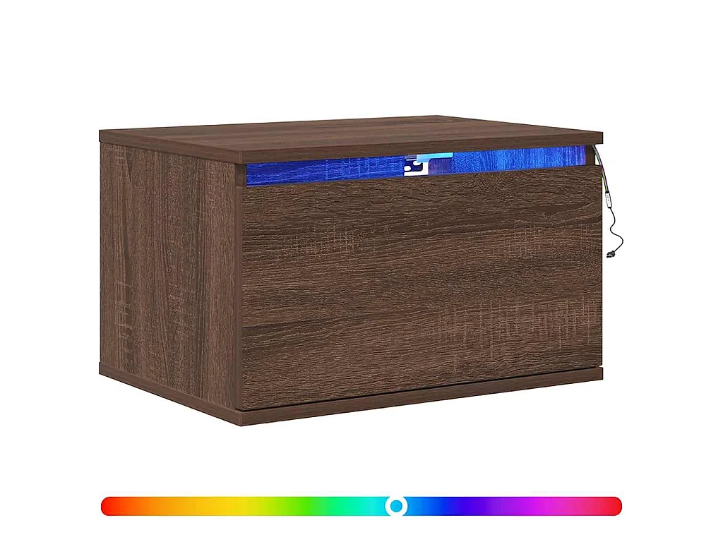 Comodino a Parete con luci LED Rovere Marrone