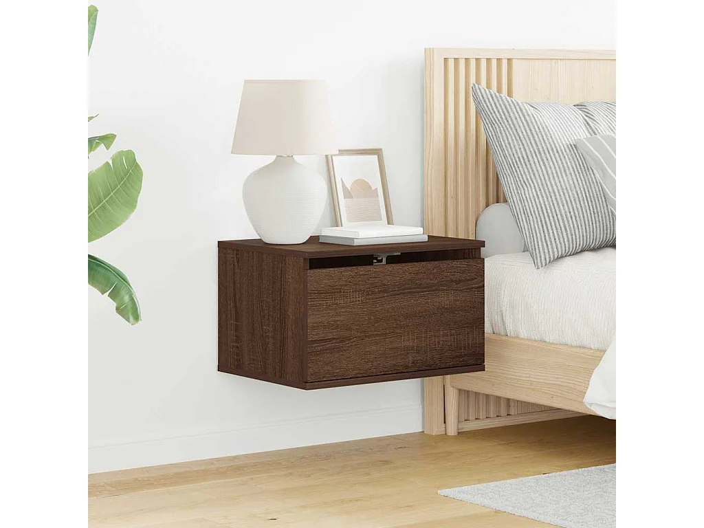 Comodino a Parete con luci LED Rovere Marrone