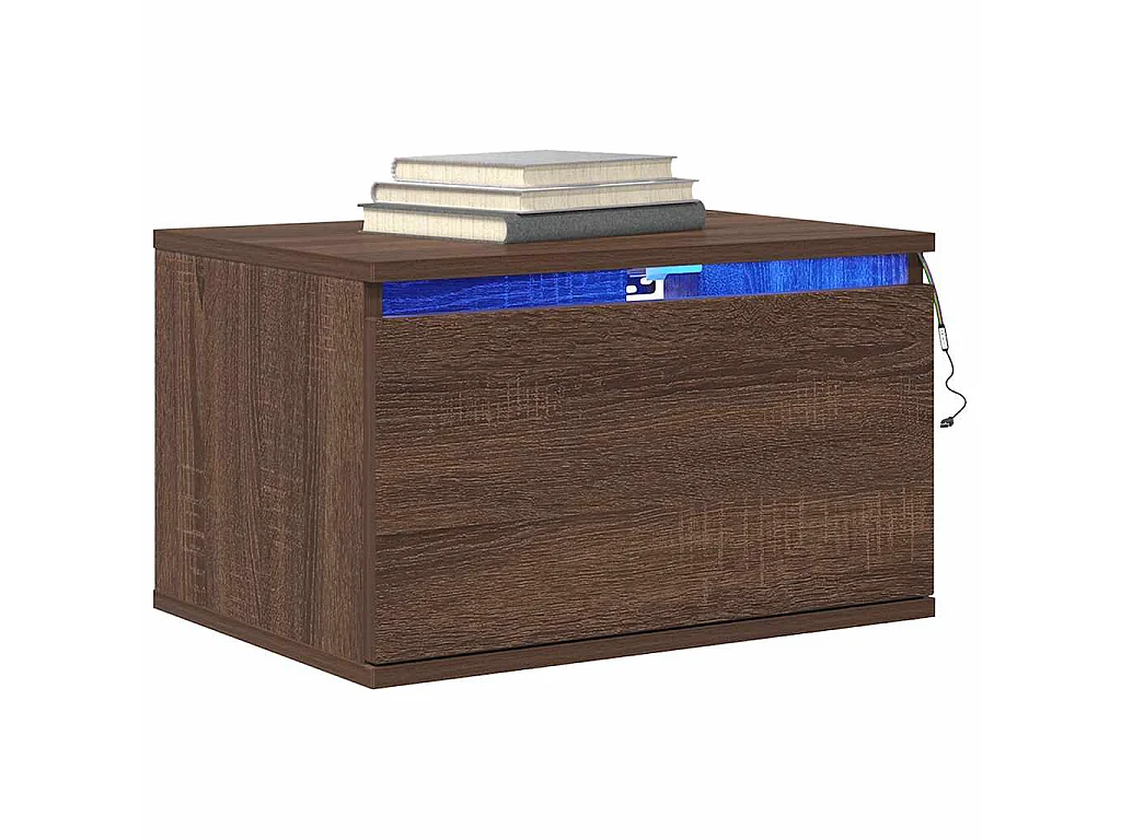 Comodino a Parete con luci LED Rovere Marrone