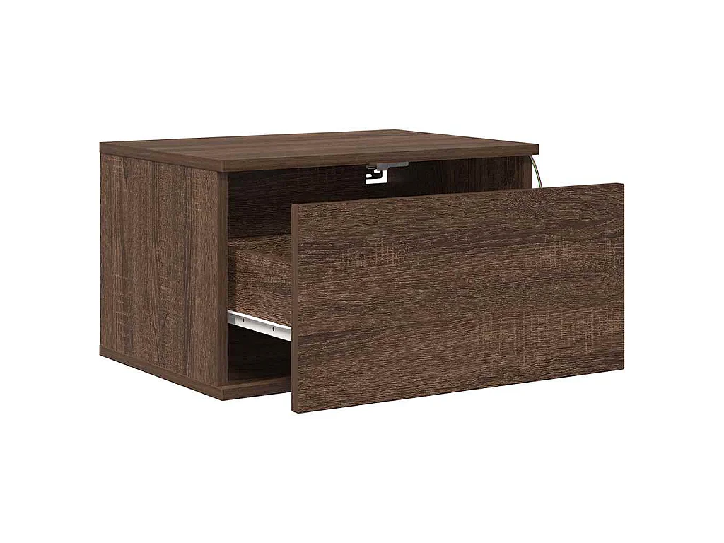 Comodino a Parete con luci LED Rovere Marrone