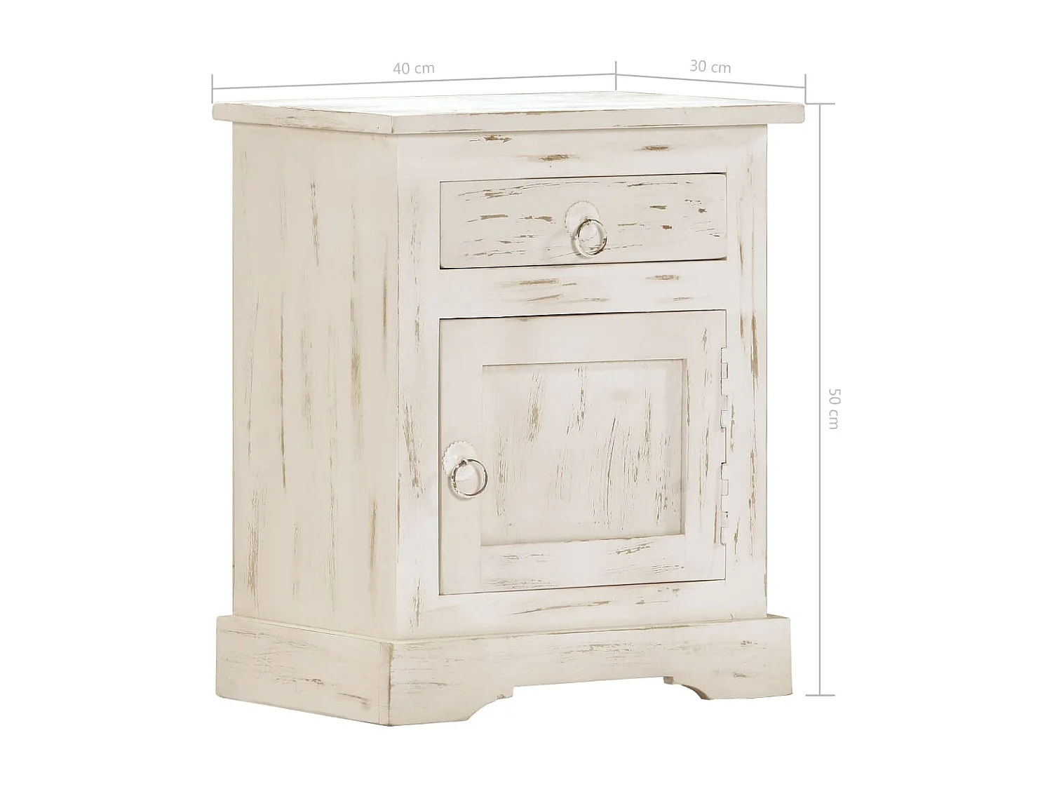 Table de chevet Blanc 40 x 30 x 50 cm Bois de manguier massif