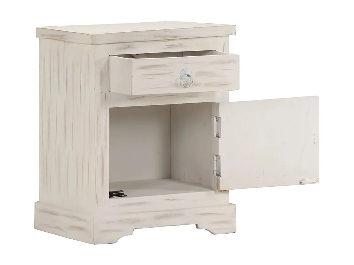 Table de chevet Blanc 40 x 30 x 50 cm Bois de manguier massif