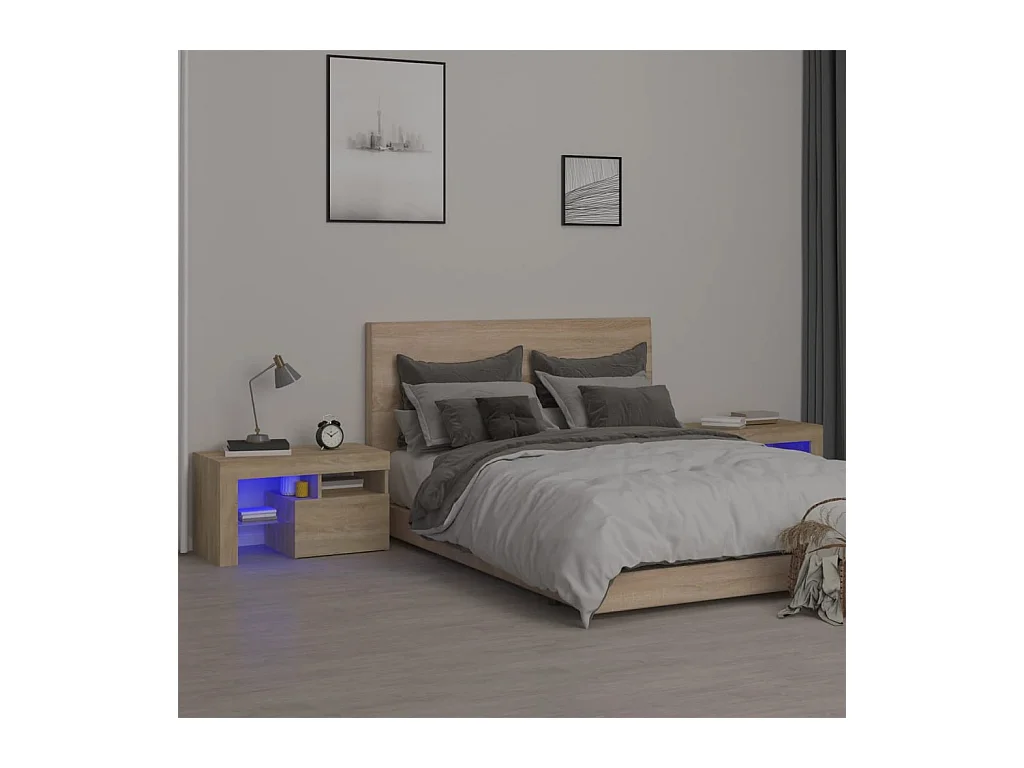 Nachtkastjes 2 st LED-verlichting 70x36,5x40 cm sonoma eiken