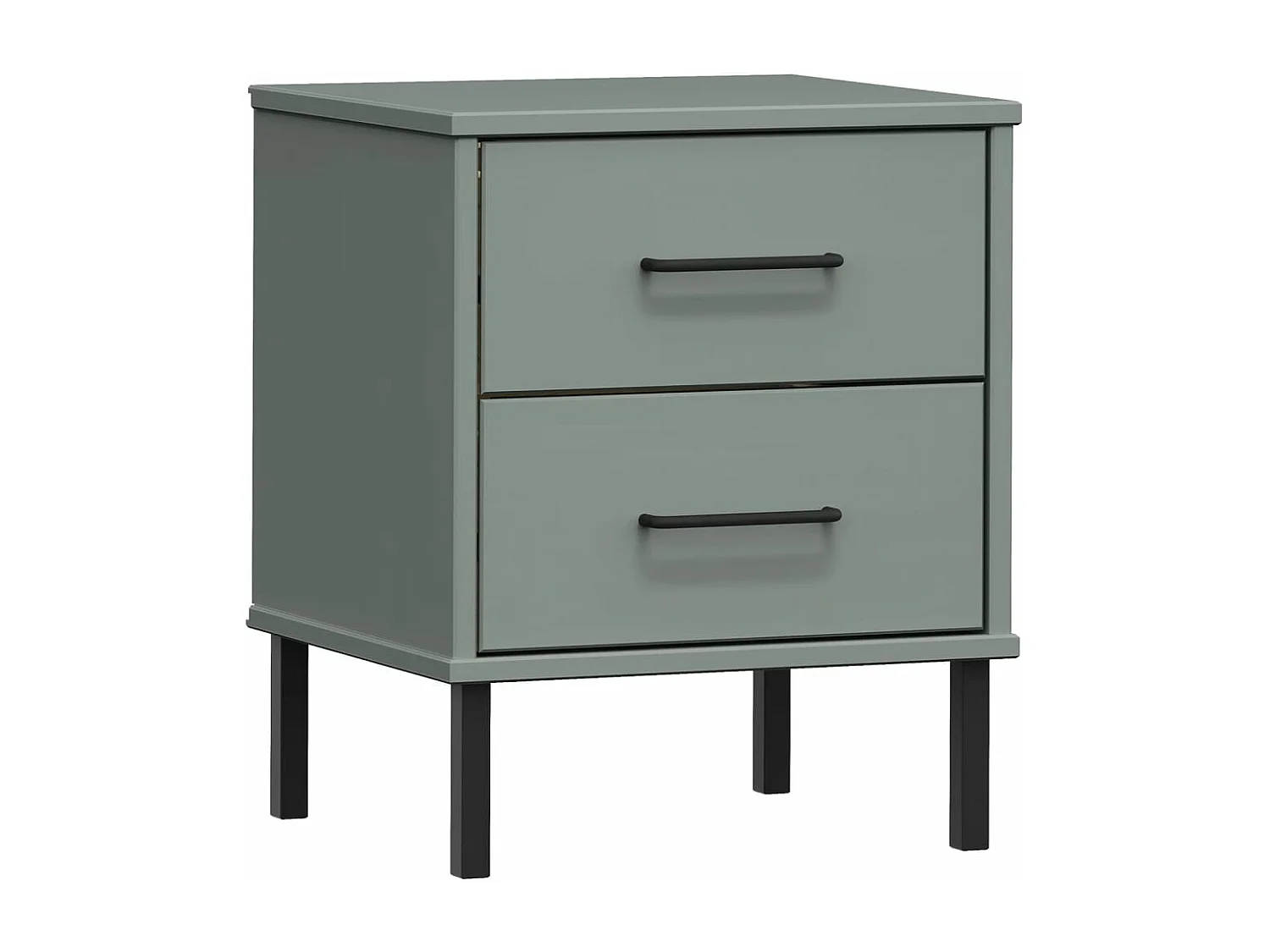 Nachtkastje met metalen poten OSLO massief grenenhout grijs