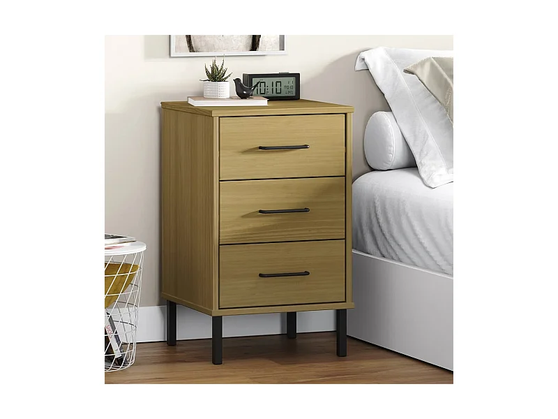 Table de chevet avec pieds en métal Marron Bois pin massif OSLO