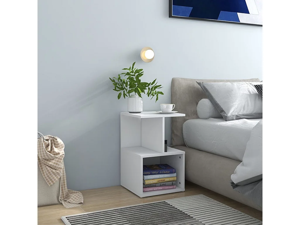 Table de chevet blanc 35x35x55 cm bois ingénierie