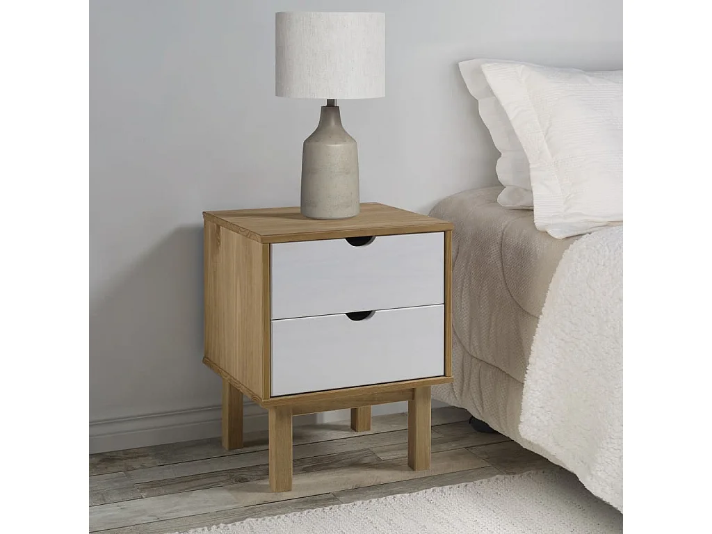 Table de chevet OTTA marron et blanc 45x39x57cm bois pin massif