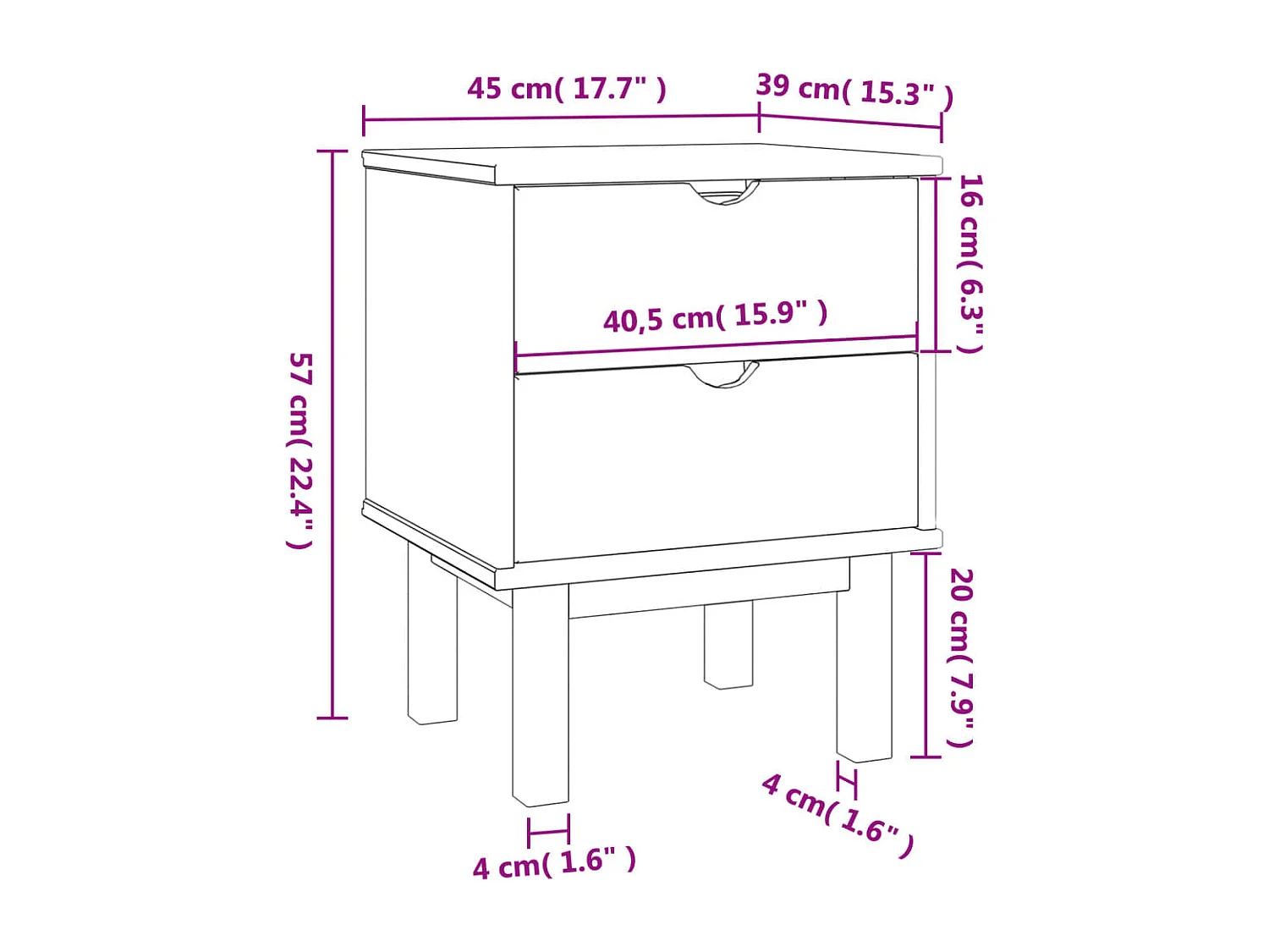 Table de chevet OTTA marron et blanc 45x39x57cm bois pin massif