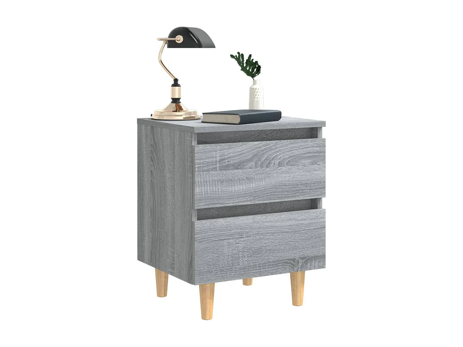 Nachtkastjes 2 st met houten poten 40x35x50 cm grijs sonoma