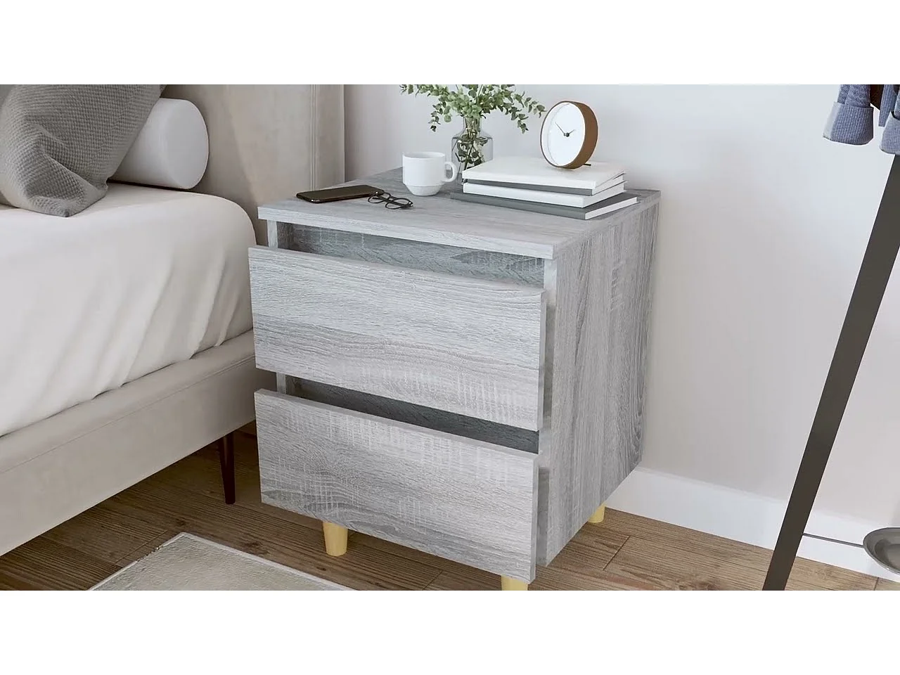 Tables de chevet pieds en bois 2 pcs Sonoma gris 40x35x50 cm