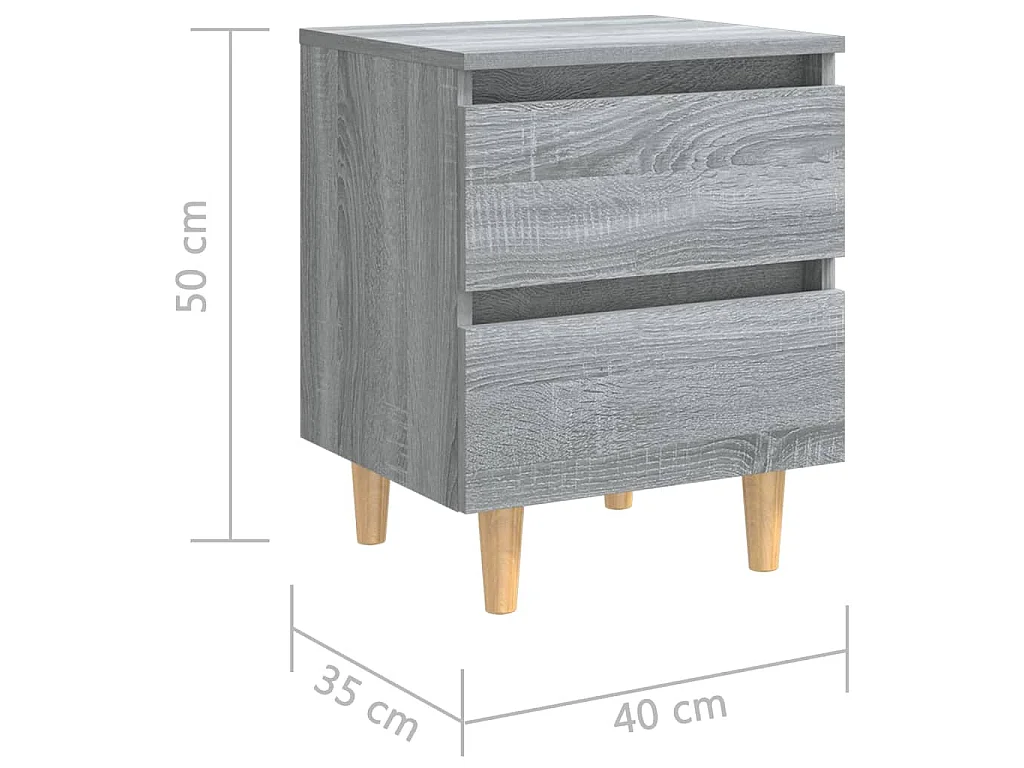 Tables de chevet pieds en bois 2 pcs Sonoma gris 40x35x50 cm