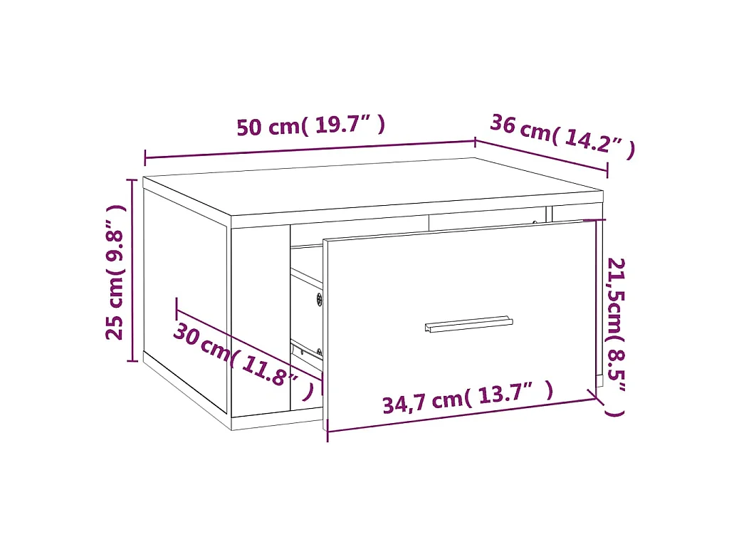 Mesas de cabeceira de parede 2 pcs 50x36x25 cm branco