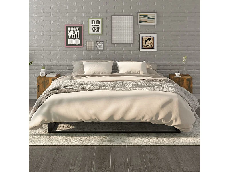 Comodini 2 pz Rovere Fumo in Legno Multistrato