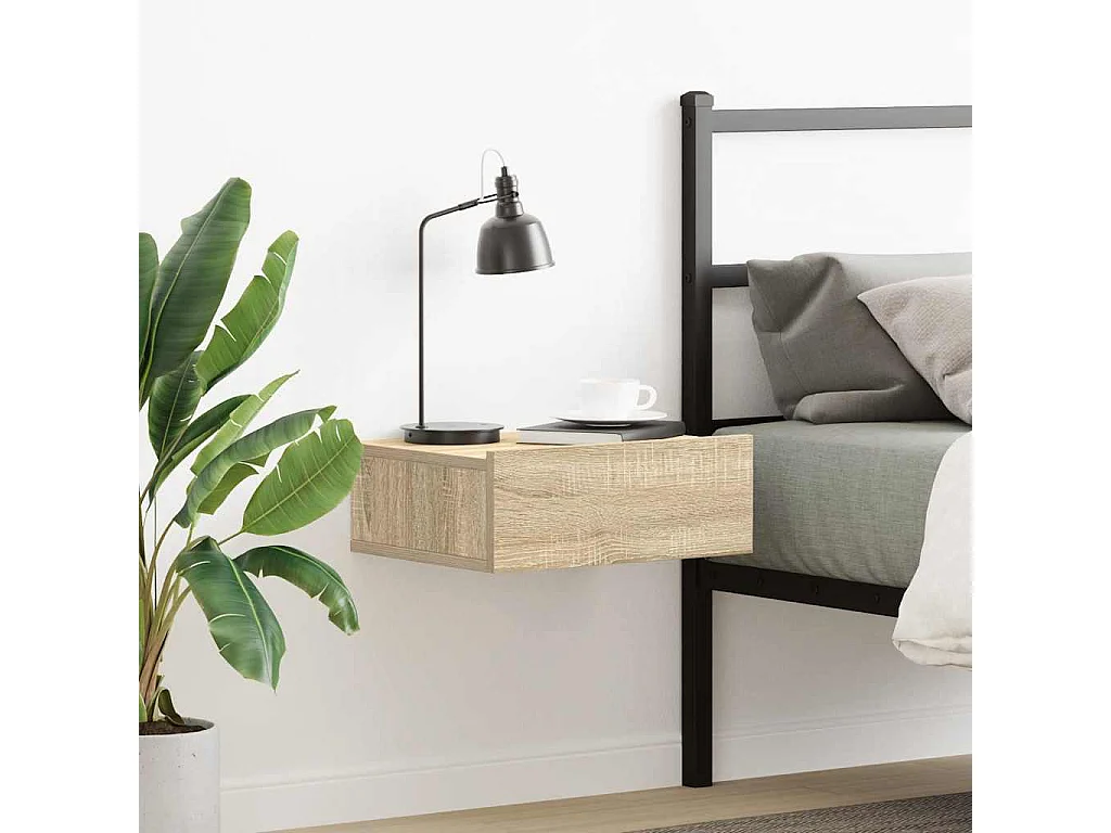 Mesa cabeceira suspensa derivados madeira carvalho sonoma