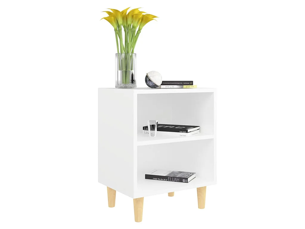 Nachttisch mit Massivholz-Beinen Weiß 40x30x50 cm