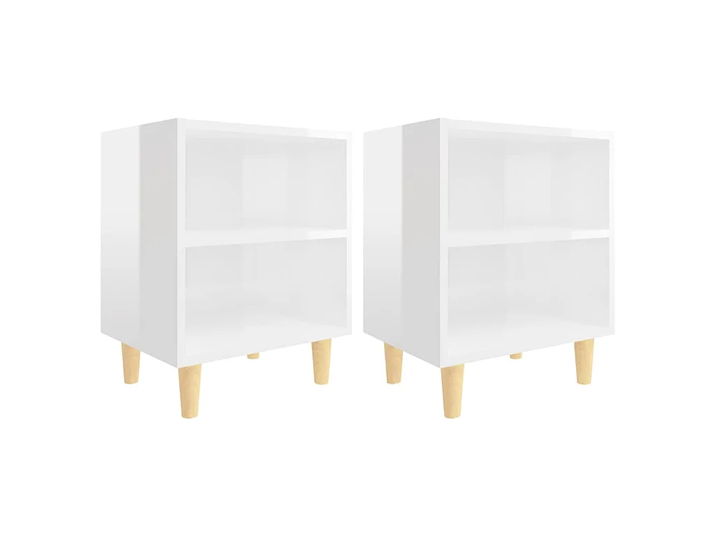 Tables de chevet pieds en bois 2 pcs Blanc brillant 40x30x50 cm