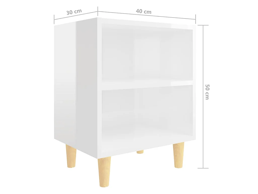 Tables de chevet pieds en bois 2 pcs Blanc brillant 40x30x50 cm