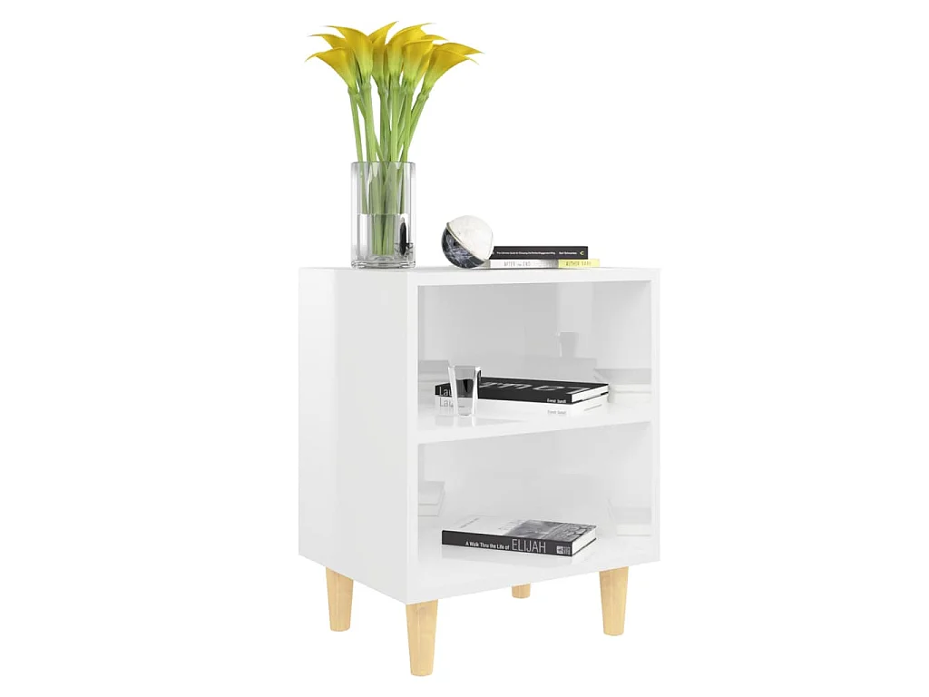 Tables de chevet pieds en bois 2 pcs Blanc brillant 40x30x50 cm