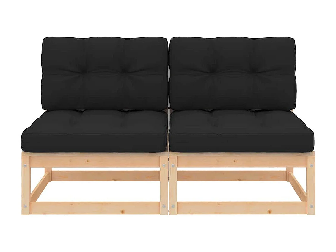 Canapés centraux de jardin coussins 2 pcs Bois de pin massif