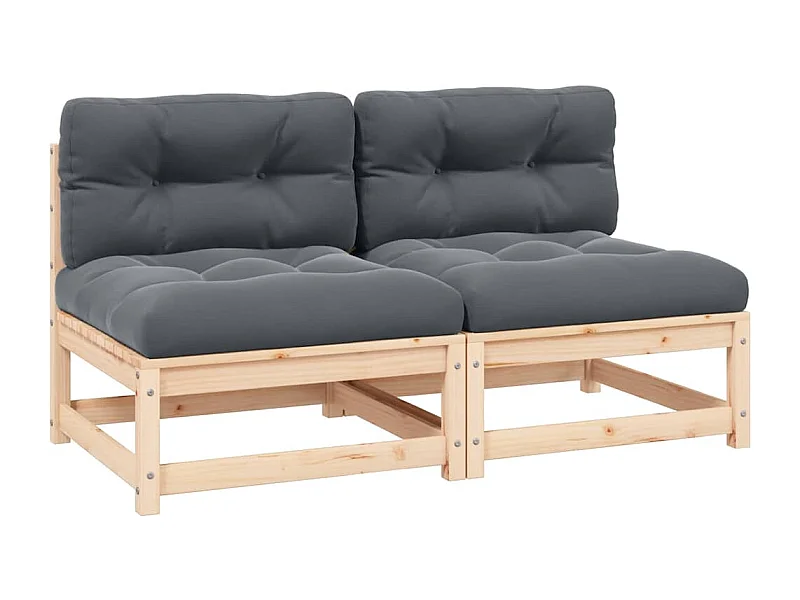 Sofás de centro p/ jardim c/ almofadões 2 pcs pinho maciço